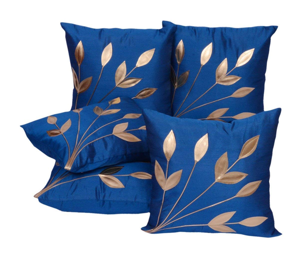 Msenterprises Cotton Cushion Covers With Zipper For Sofa, Bedroom & Living Room (Blue, 16 X 16 Inch, Set Of 5)