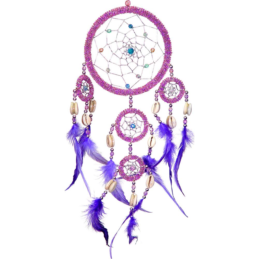 1 X Dreamcatcher Beaded Purple Feathers Iridescent by Kheops International