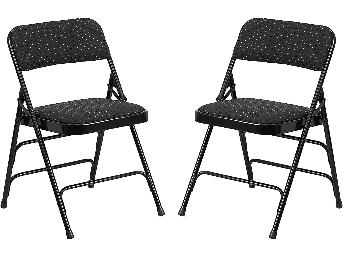 2 Pack Triple Braced & Double Hinged Black Patterned Fabric Metal Folding Chair