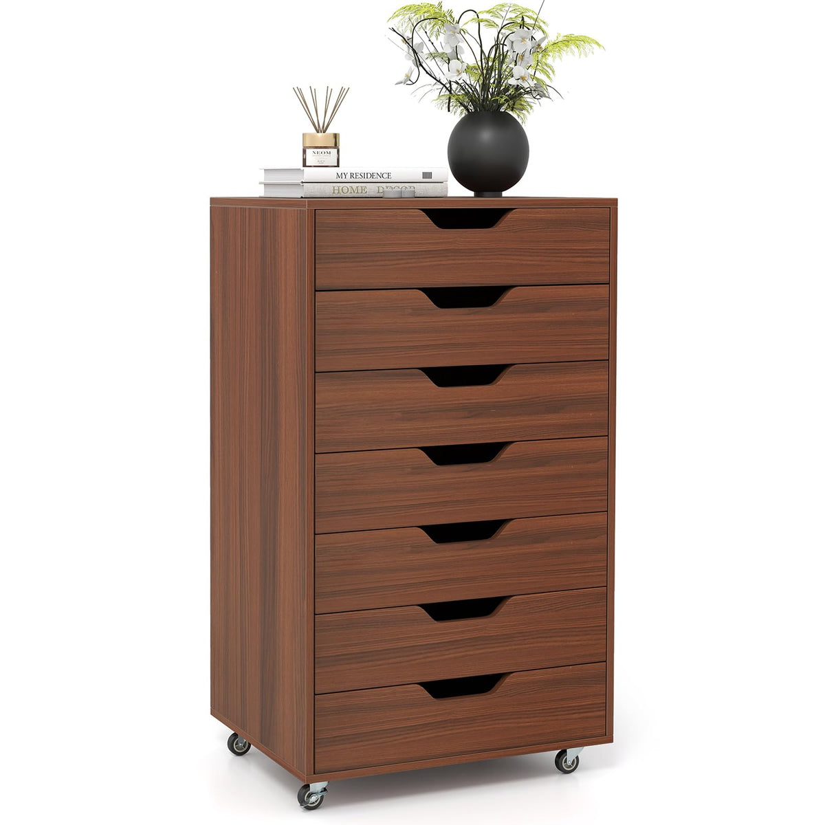 GIANTEX 7Drawer Storage Cabinet, Mobile File Organizer with 4 Universal Casters, Wooden Vertical Filing Cabinet on Lockable Whe