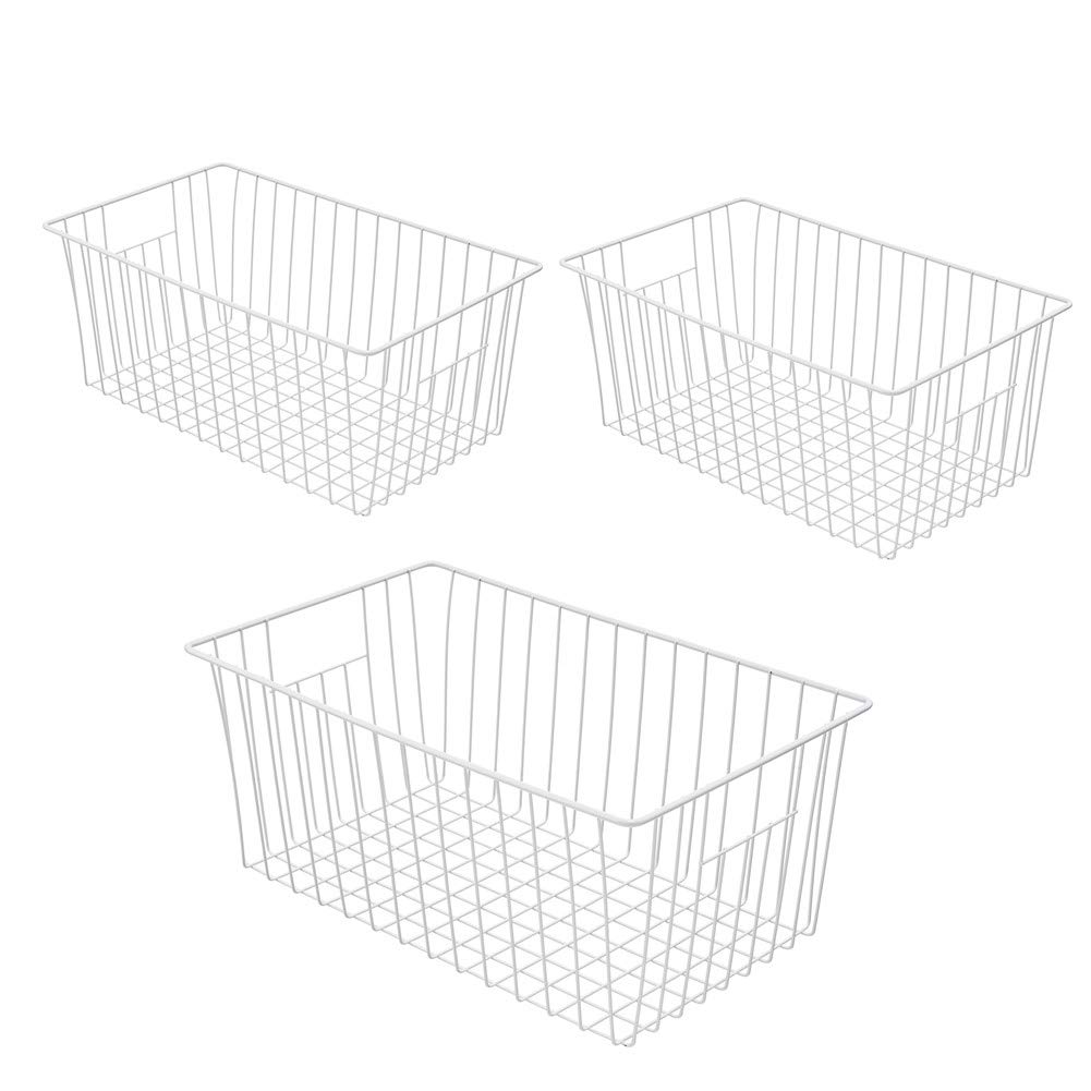 16Inch Freezer Wire Storage Organizer Baskets, Household Refrigerator Bins With Builtin Handles For Cabinet, Pantry, Closet, Be