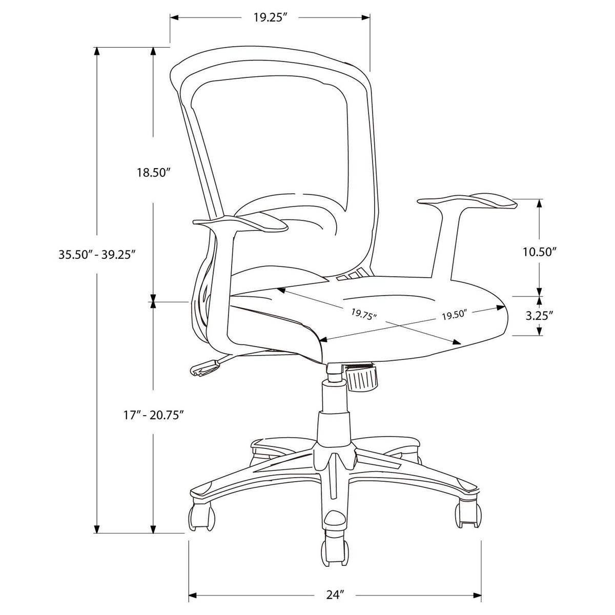 Monarch Specialties I 7265 Office Chair, Adjustable Height, Swivel, Ergonomic, Armrests, Computer Desk, Work, Metal, Mesh, Black, Contemporary, Modern