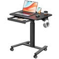 Jylh Joyseeker Mobile Standing Desk With Drawer, 28' Rolling Desk With Cup Holder And Hooks, Portable Laptop Workstation On Whe
