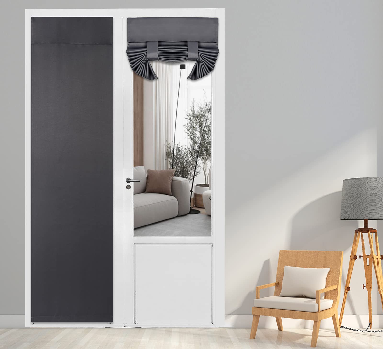 Pi Blackout French Door Curtain,Door Window Shade Privacy Thermal Insulated Long Door Curtain For Glass Door/Sliding Door/Tie Up Shade 1 Panel (W30Xl80,Dark Grey)