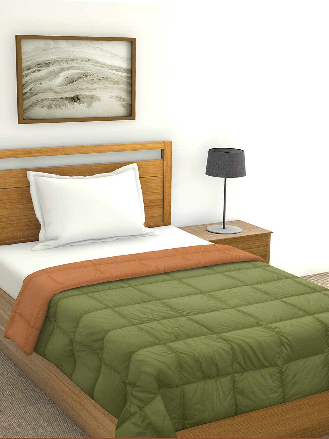 Raymond Home Microfiber 200 Tc Reversible Comforter (Standard_Green & Brown)