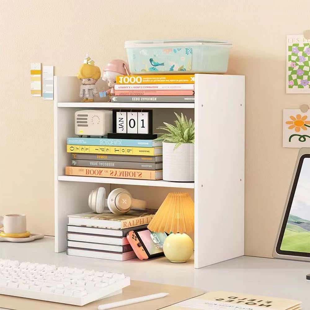 Unishop Uniart 2Tier Small Wooden Freestanding Countertop Bookcase Desk Organizer For Cd, Photo Display, Storage Rack For Home