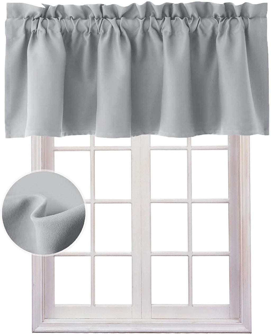 Hiasan Valance Curtains For Kitchen Blackout Thermal Insulated Solid Window Curtain Valance, Silver Grey, 52 X 18 Inches, 1 Panel