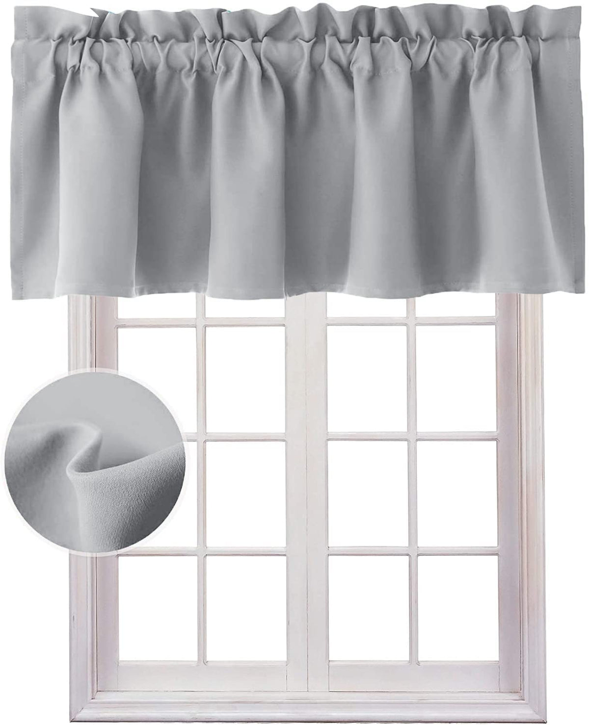 Hiasan Valance Curtains For Kitchen Blackout Thermal Insulated Solid Window Curtain Valance, Silver Grey, 52 X 18 Inches, 1 Panel
