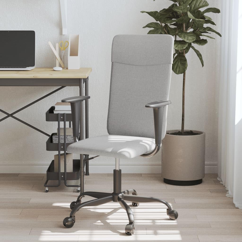 vidaXL Modern Office Chair, Adjustable Height, 360-Degree Swivel Design, Rolling Casters - Light Gray Fabric, Comfort Seating Solution for Your Work Area