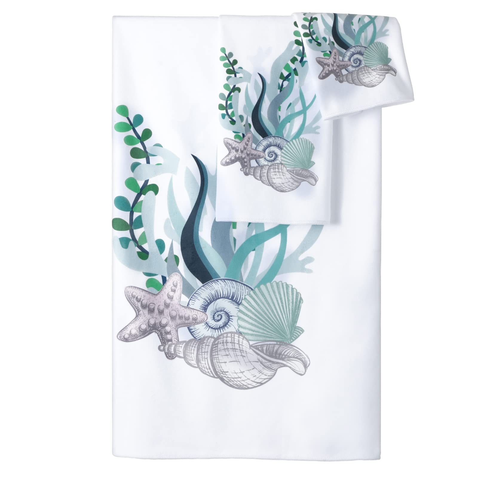 Newwiee 3 Pcs Bath Towel Set for Bathroom Starfish and Seashells Absorbent Washcloths Bath Hand Towel for Bathroom Hotel Beach T