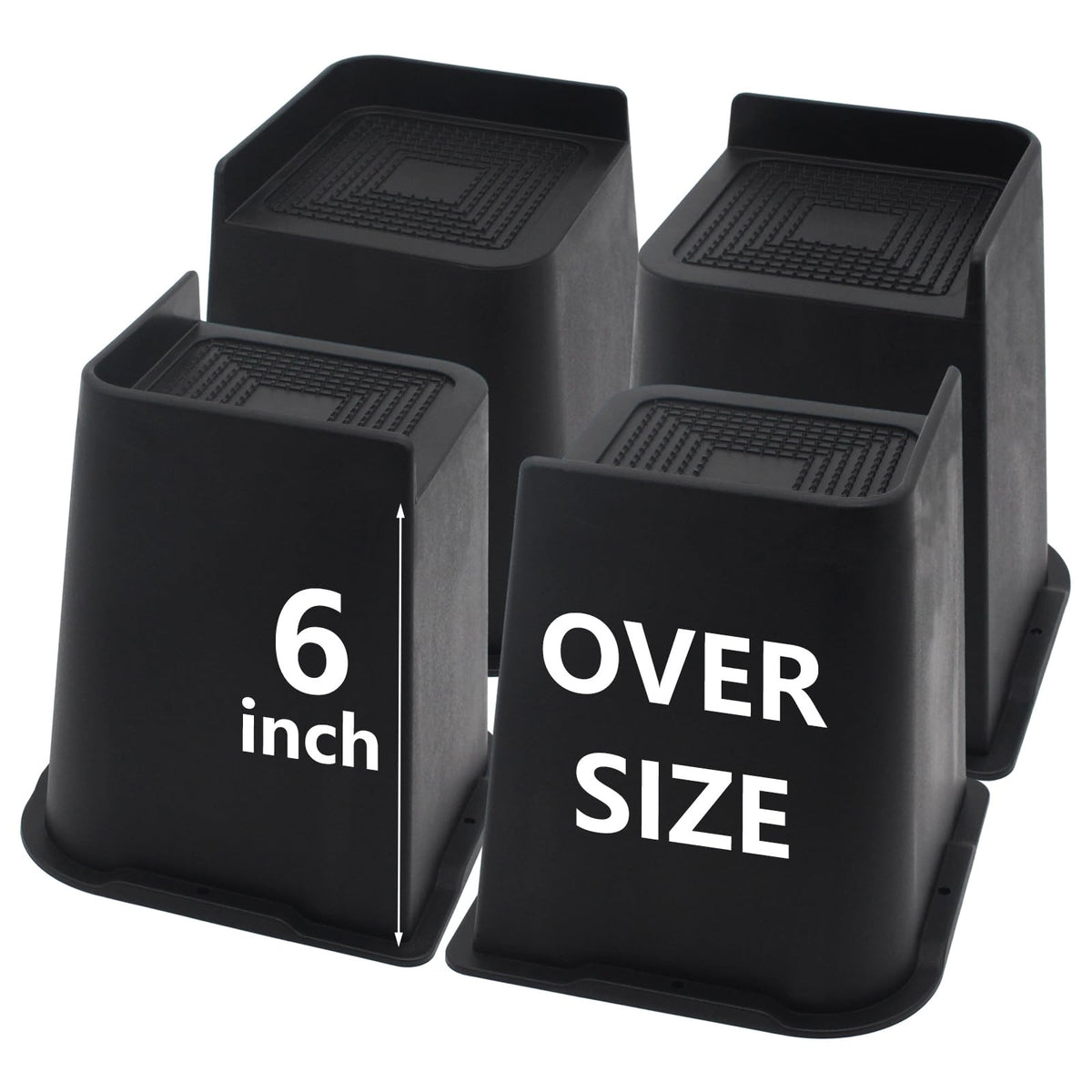 Hanihua 4 Pack Oversized Bed Risers 6 Inch Heavy Duty, Furniture Risers, Black Bed Lifts Risers For Table, Sofa, Chair, Couch, D
