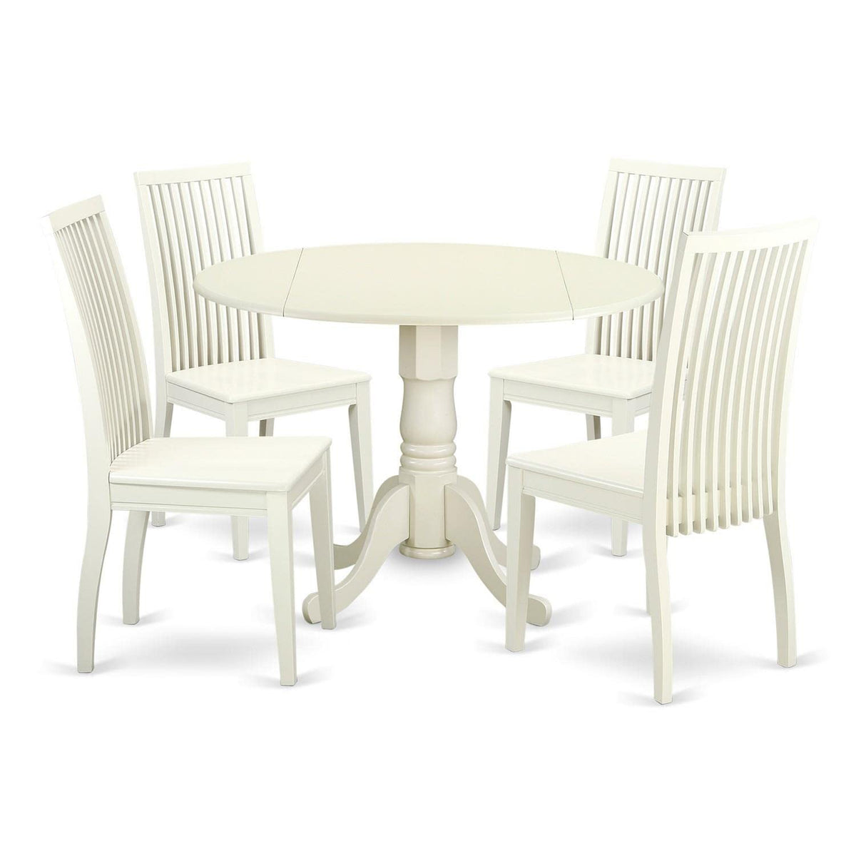 East West Furniture Dlip5-Lwh-W 5 Piece Kitchen Table & Chairs Set Includes A Round Dining Table With Dropleaf And 4 Dining Room Chairs, 42X42 Inch, Linen White