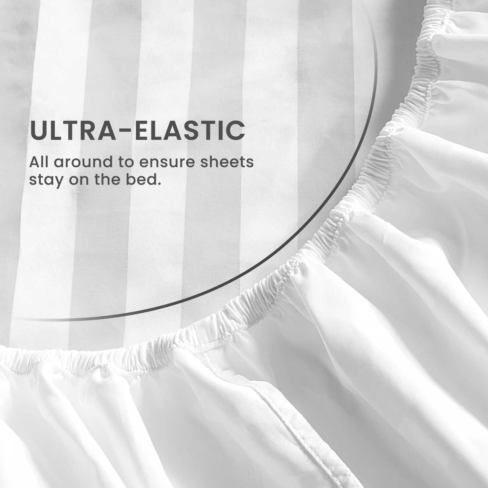 Sleep Zone Striped Cooling Sheets Set Full Size - Fitted Flat Sheet & Pillowcase Sets 4 Piece - Super Soft Stripe Bed Sheet, Easy Care, Deep Pocket (White, Full)