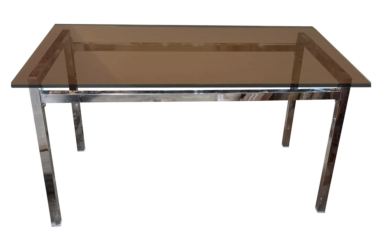 Turescal Steel Dining Table With 12Mm Toughened Glass (Brown, 3 X 5 Feet)