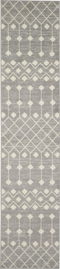 Nourison Grafix Moroccan Grey 2'3' X 12' Area Rug, Easy Cleaning, Non Shedding, Bed Room, Living Room, Dining Room, Kitchen (2X