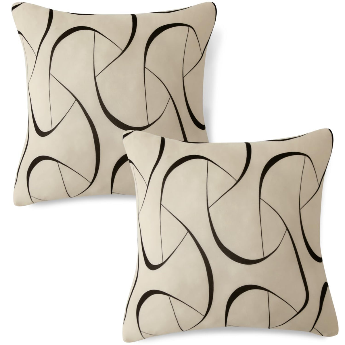 Hokipo Elira Series Stretchable Cushion Cover For Sofa 16 Inch X 16 Inch, Pack Of 2, Natural Beige Abstract Art (New24993C4*