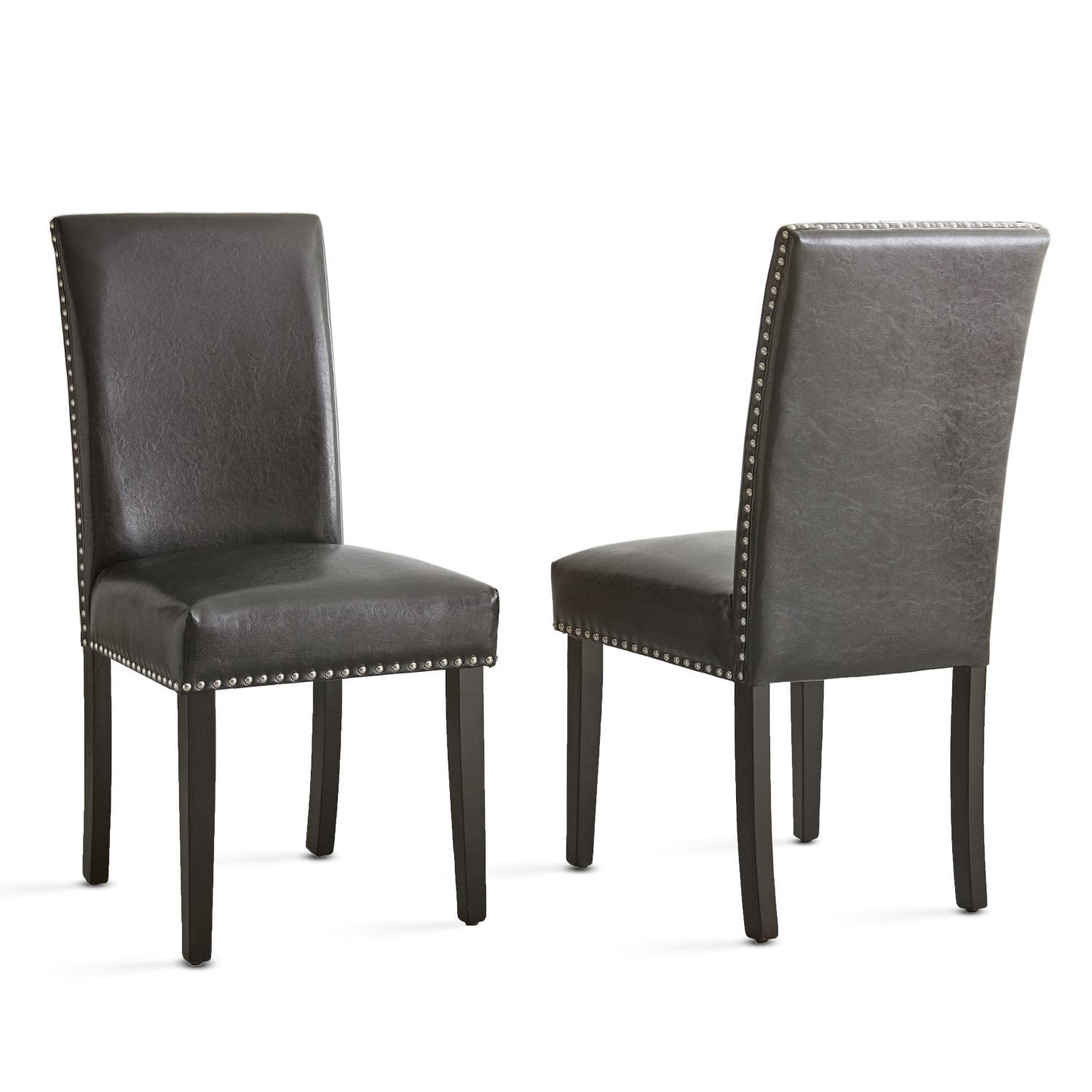 Steve Silver Verano Parsons Easy-Clean Vinyl, Set of 2 Side Chair, Chrome Nailhead Accent, Memory Foam Comfort, Kitchen, Dining Room,19 x 26 x 40, Espresso/Black