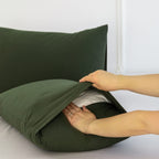 Moomee Bedding Pillowcases Pack Of 2 100% Washed Cotton Linen Like Textured Breathable Durable Soft Comfy (Olive Green, King)