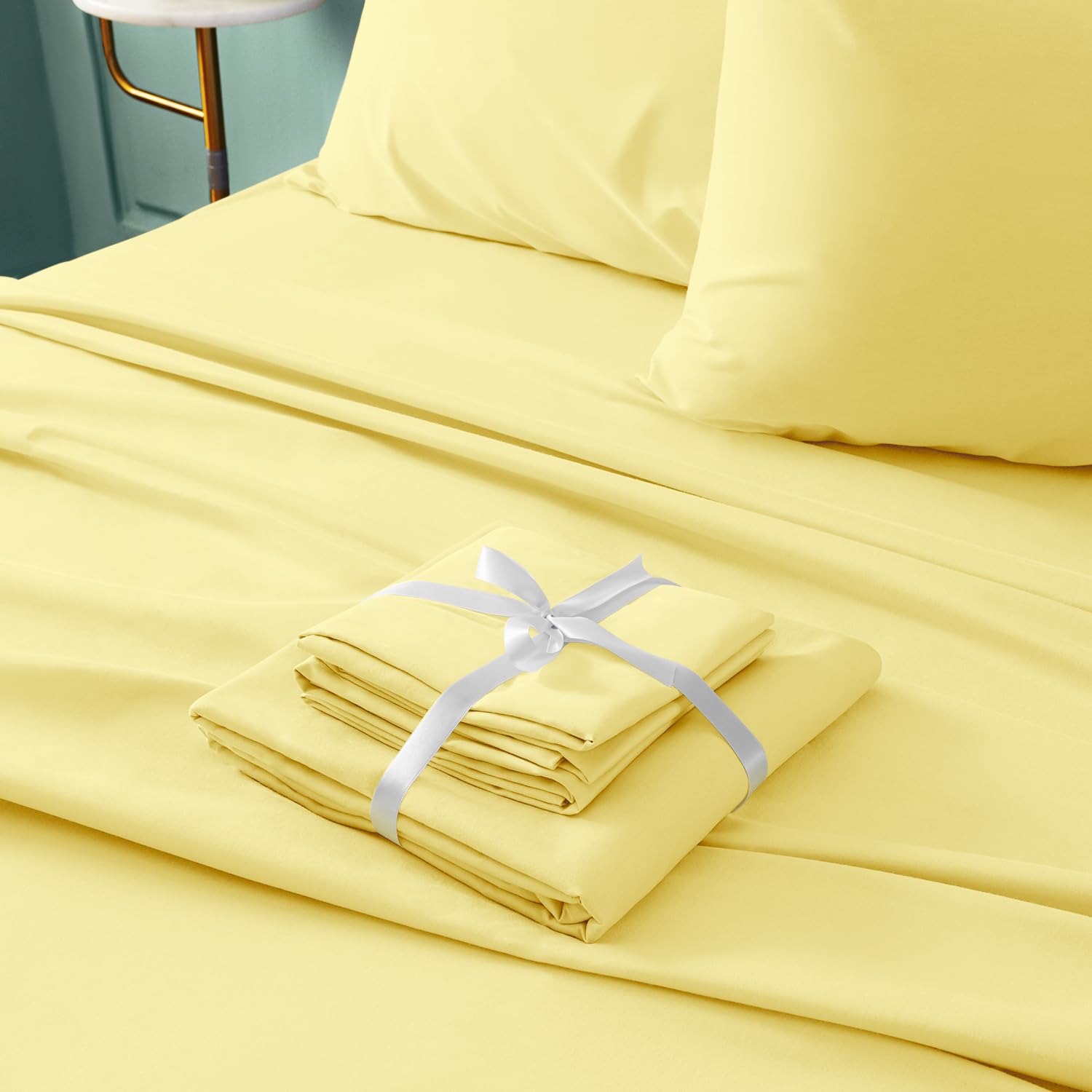 Bysure 6 Pieces Bed Sheets Set(King, Yellow) - Hotel Luxury Super Soft 1800 Thread Count 100% Microfiber Sheets With Deep Pocket