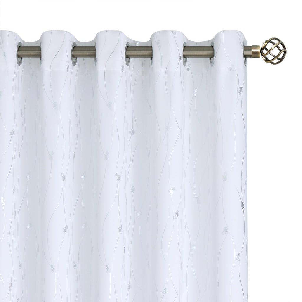 Bgment White Blackout Curtains 60 Inches Wide For Bedroom/Living Room, Room Darkening Thermal Insulated Grommet Window Drapes With Line And Dots Pattern, 2 Panels, Each Panels 60 X 63 Inch