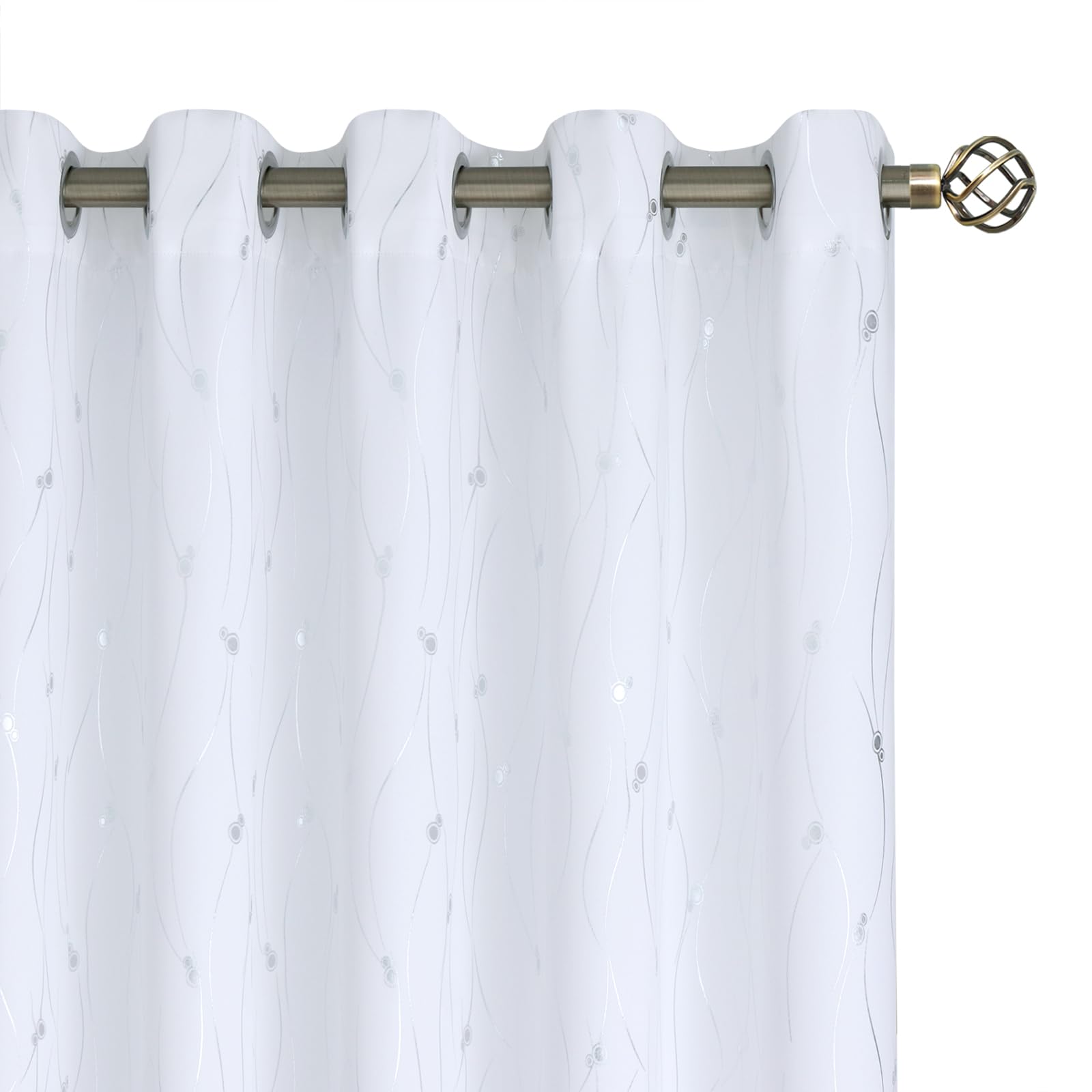 Bgment White Blackout Curtains 60 Inches Wide For Bedroom/Living Room, Room Darkening Thermal Insulated Grommet Window Drapes With Line And Dots Pattern, 2 Panels, Each Panels 60 X 63 Inch