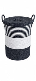 Cotton Rope Laundry Basket with Lid, Black & White Woven