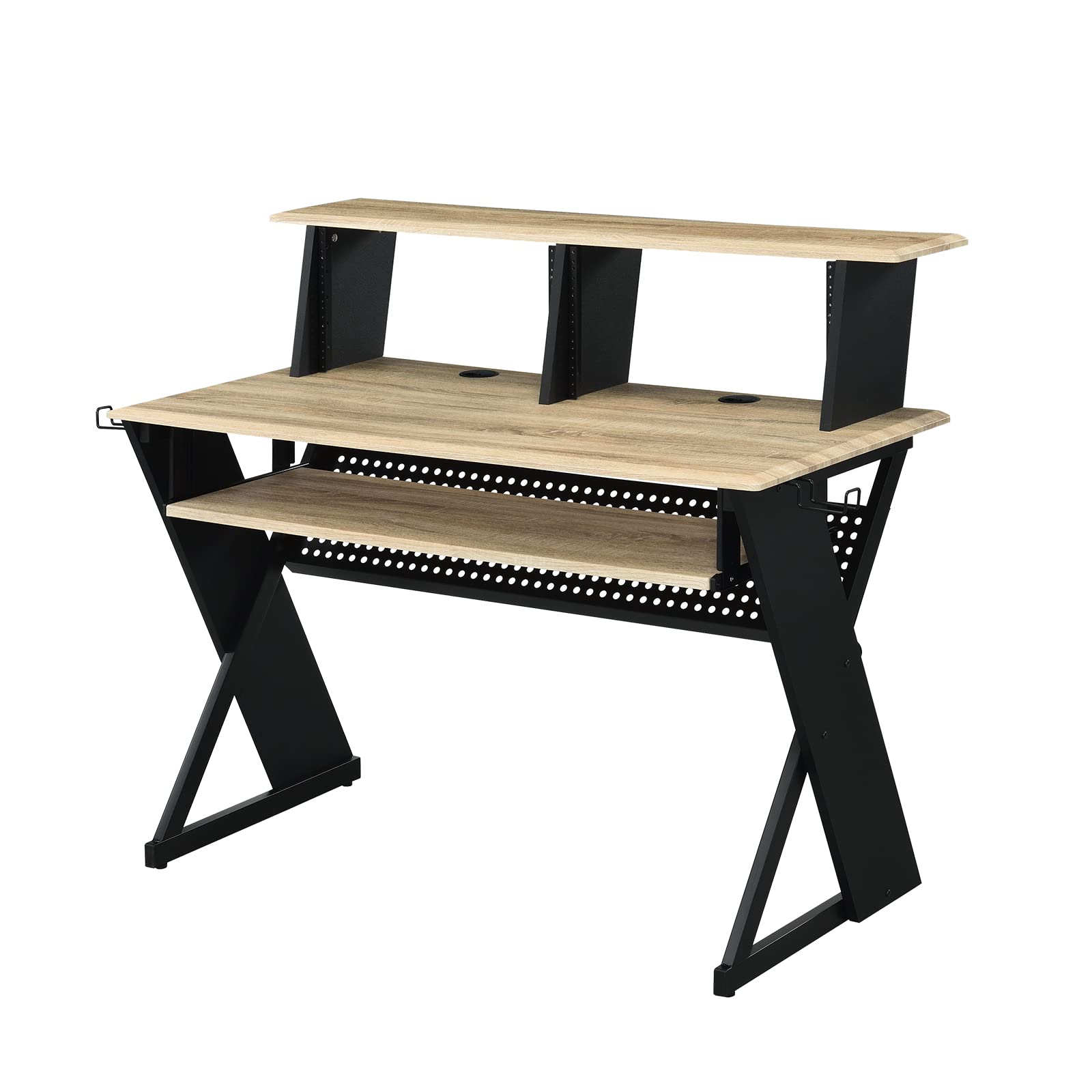 Acme Furniture Rectangular Music Desk Table with Earphone Rack, Natural and Black