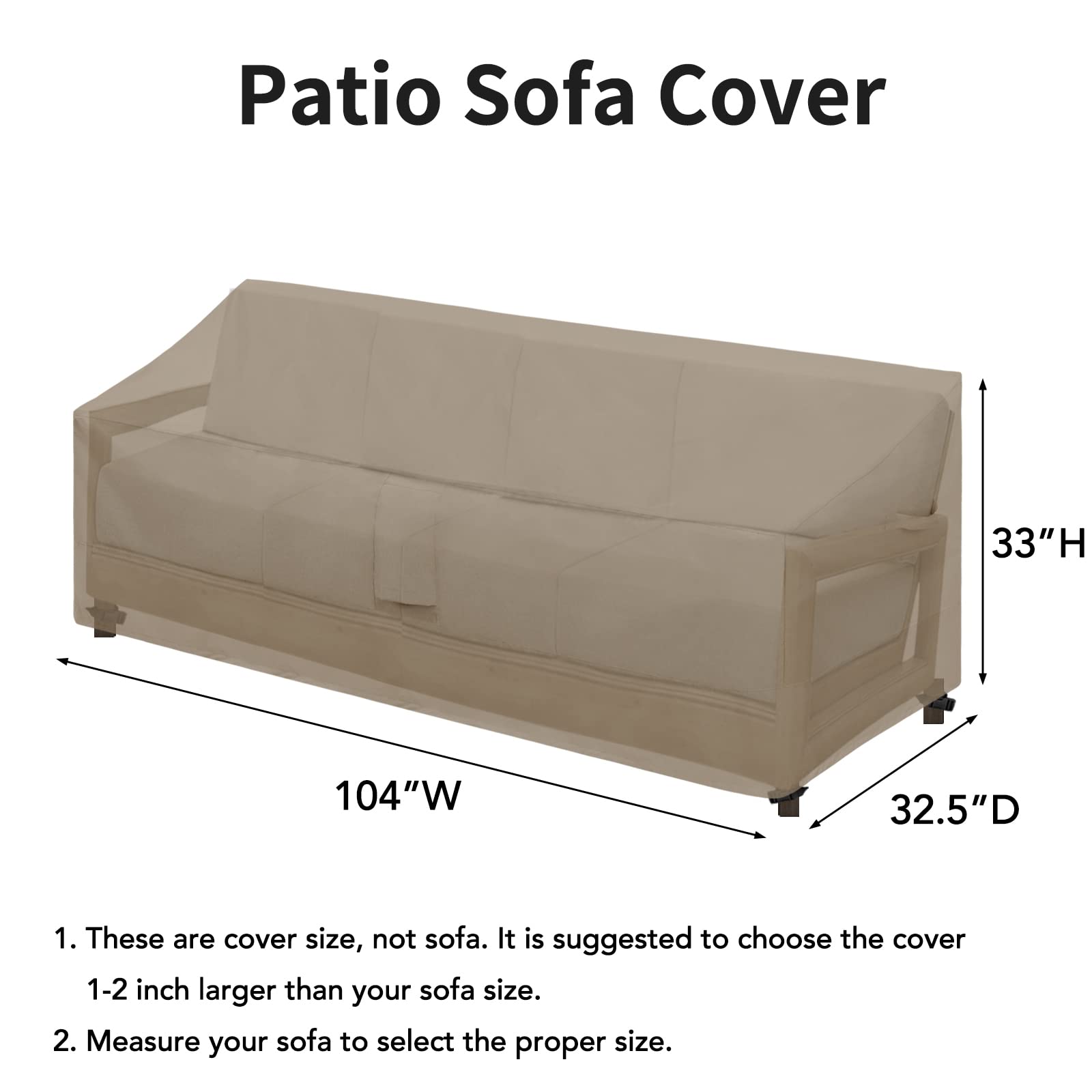 Easy-Going Waterproof Patio Sofa Cover Uv Resistant 4 Seater Outdoor Sofa Cover Weatherproof Lawn Patio Furniture Cover With Tape Sealed Seam (104Wx32.5Dx33H Inch, Camel)