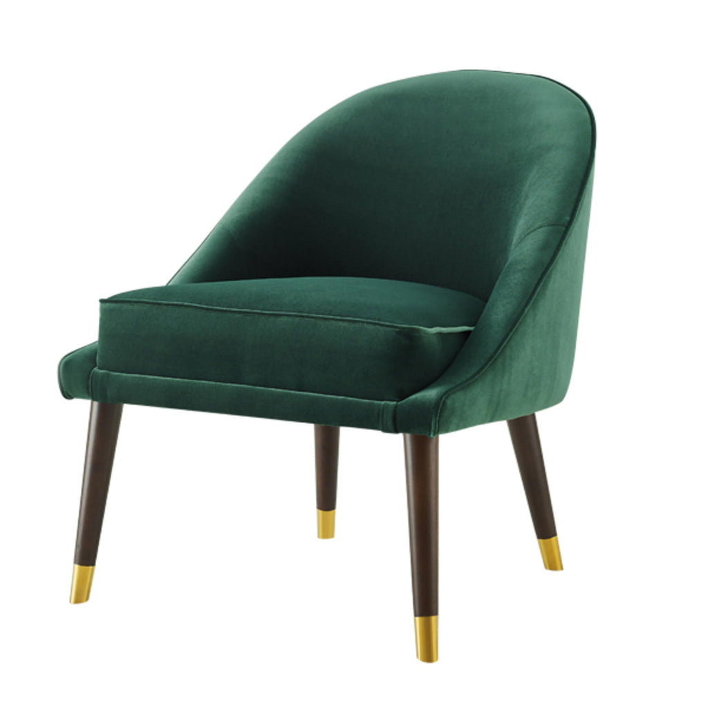 Steve Silver Avalon Emerald Green Velvet Tubular Hardwood Legs, Brass Tips, Mid-Century Modern Design Accent Lounge Chair, Mid-Century Modern, Hardwood Legs w/Brass Tips, 24.5 x 27 x 30, Green