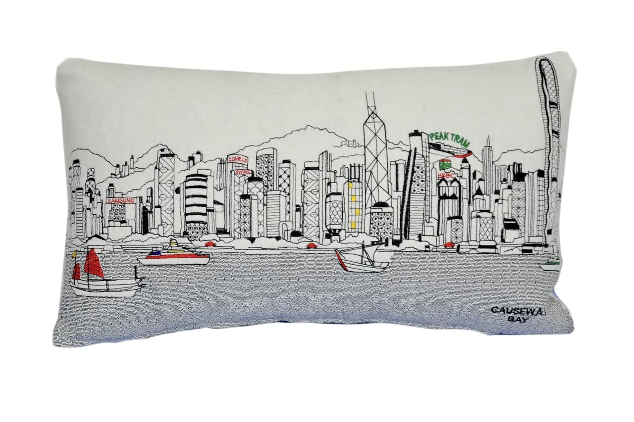 HomeRoots Cream 24' White Hong Kong Daylight Skyline Lumbar Decorative Pillow