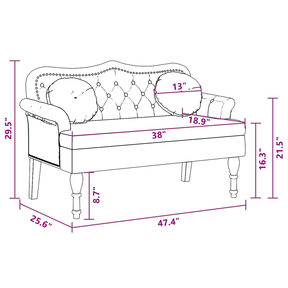 vidaXL 47" W Small Loveseat with Round Pillows, Velvet Chesterfield Sofa with Button Tufting & Rolled Armrests for Small Spaces, 2 Seater Couch for Living Room & Bedroom, Dark Gray
