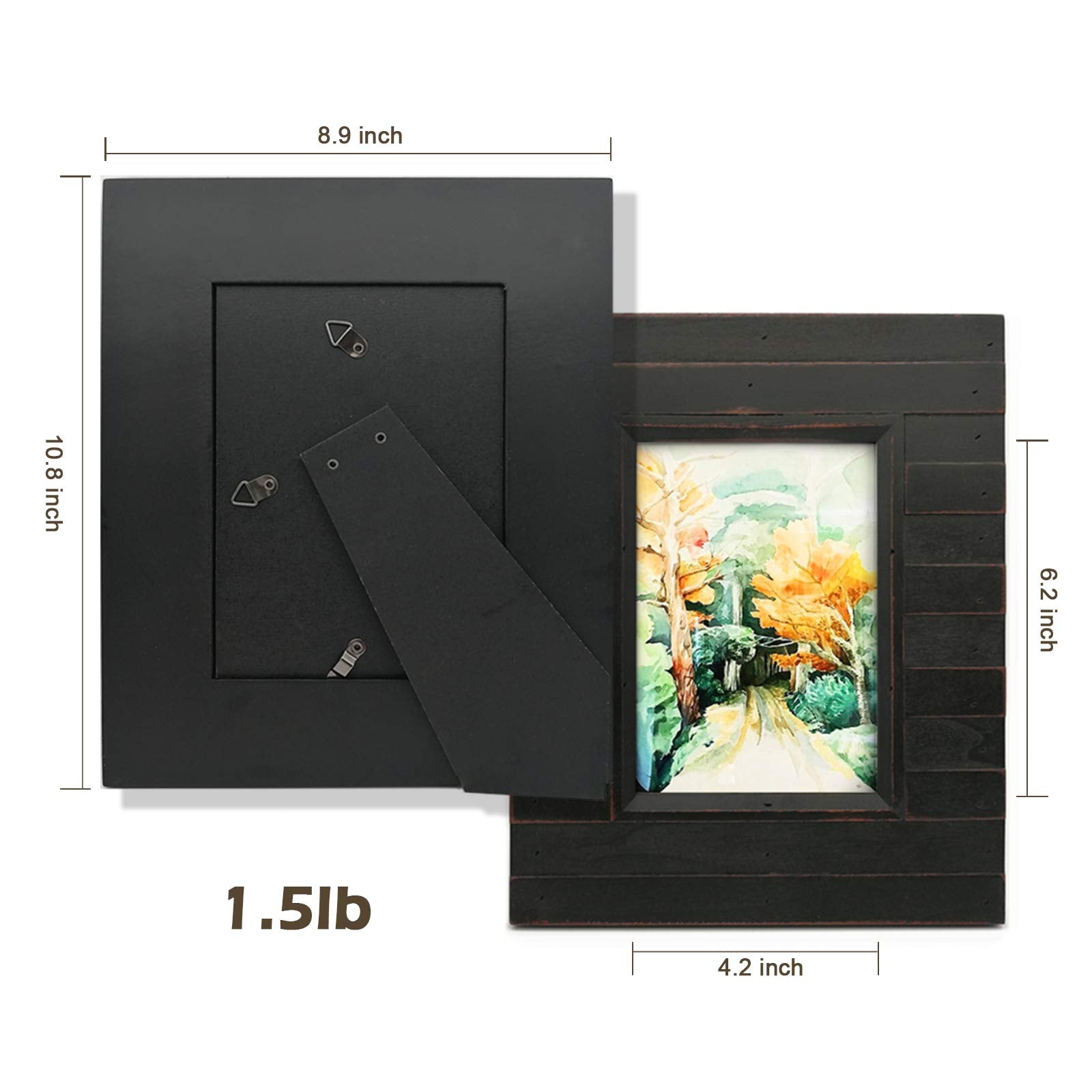 Eosglac 5X7 Picture Frame Distressed Black, Timbermount Rustic Photo Frame With Wood Siding Look, Tabletop Or Wall Display