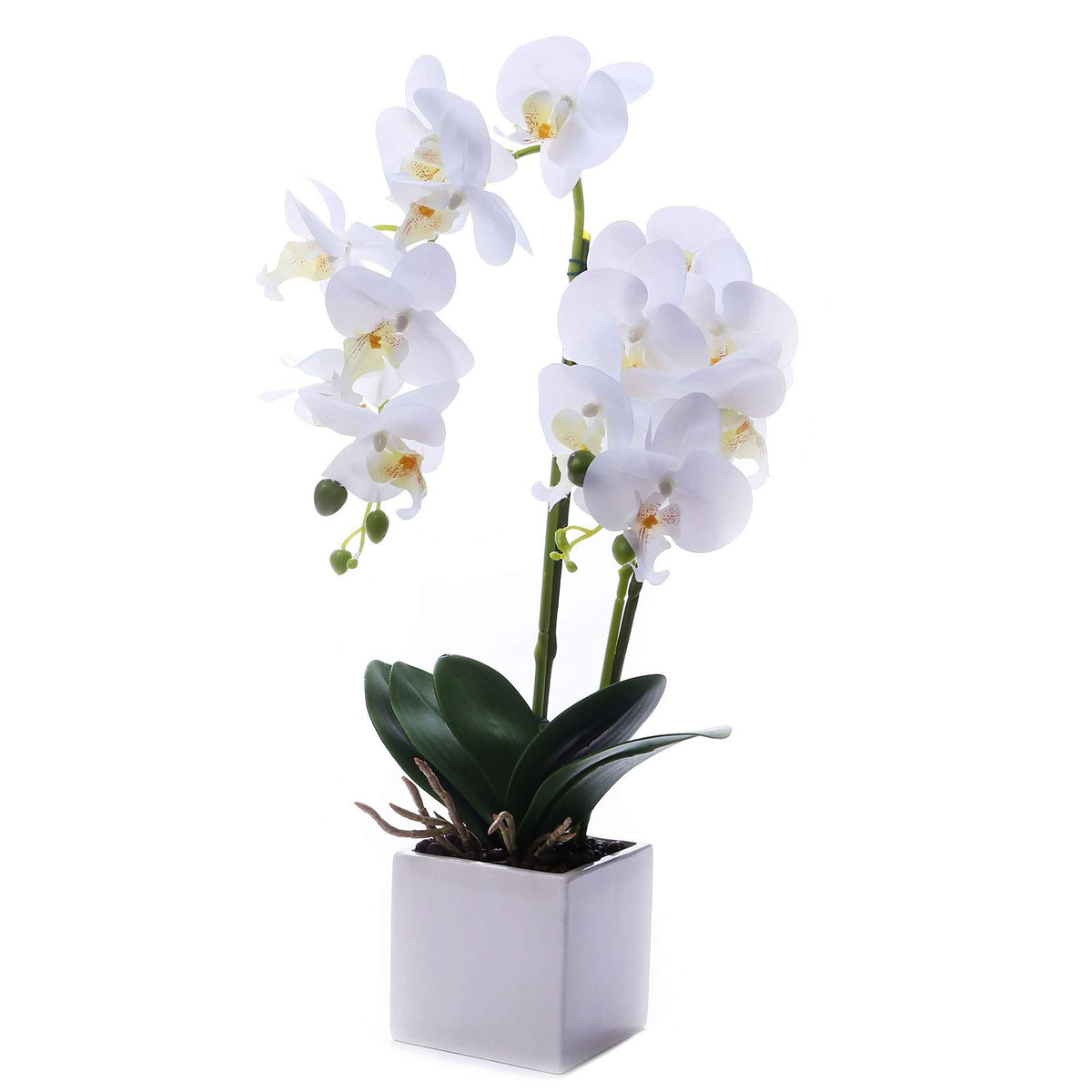 GXLMII Orchids Artificial Fake Flowers with Vase for Table Centerpieces, Fake Orchids in Pots Orquideas Real Touch Flowers Large Vivid Faux Phalaenopsis White Orchid Plant Indoor Room Decoration
