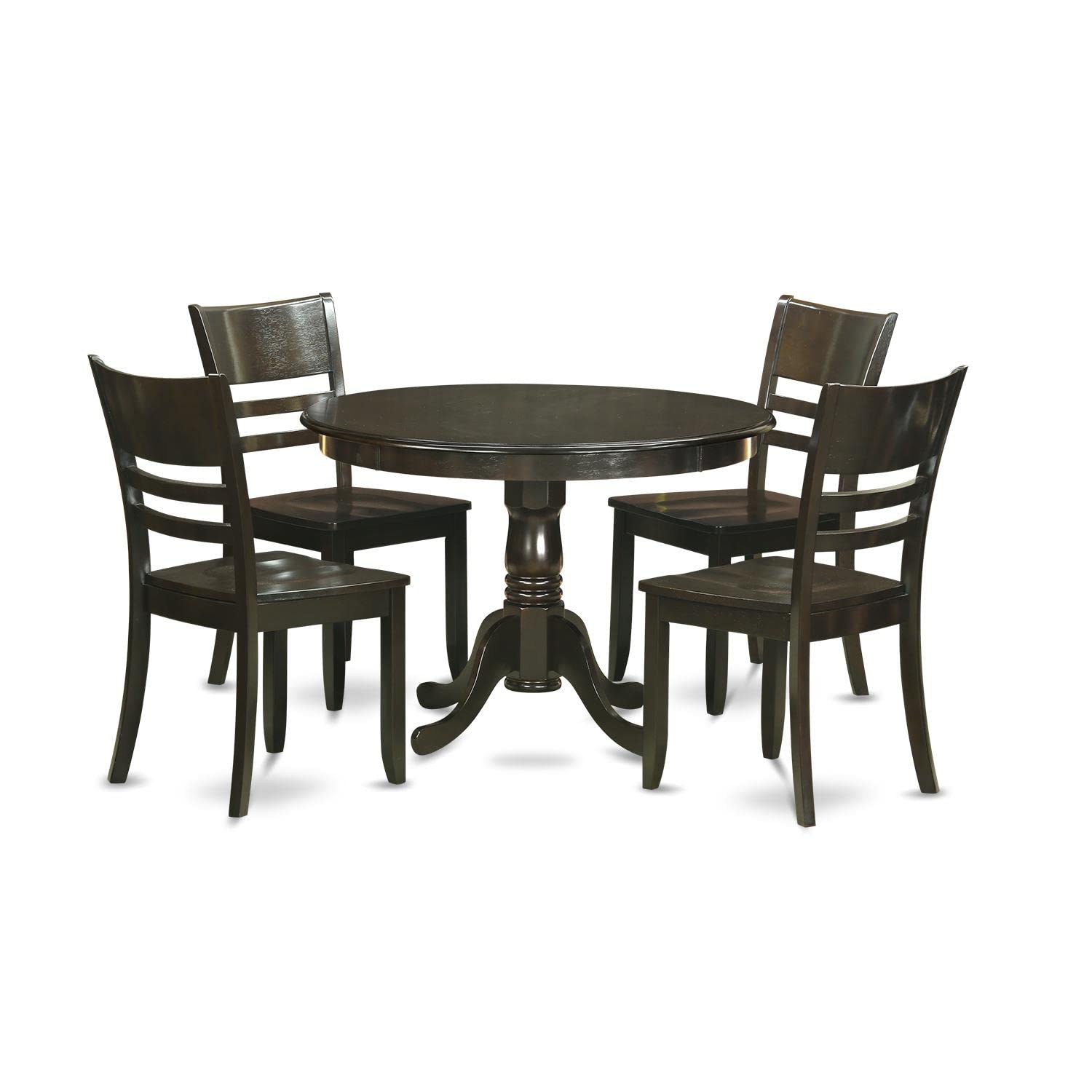 East West Furniture HLLY5-CAP-W 5 Piece Dining Set Includes a Round Dining Table with Pedestal and 4 Kitchen Chairs, 42x42 Inch, Cappuccino