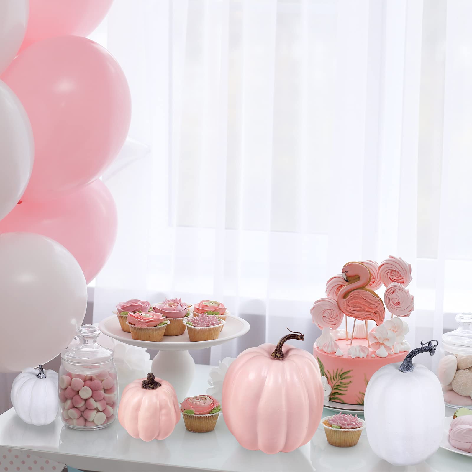 14 Pcs Assorted Harvest Artificial White And Pink Pumpkins Decorative Pumpkins Faux Foam Pumpkins For Farmhouse Fall Halloween H
