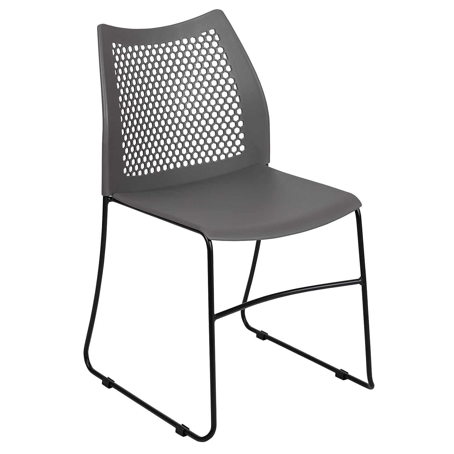 Flash Furniture Hercules Series 661 Lb. Capacity Gray Stack Chair With Air-Vent Back And Black Powder Coated Sled Base