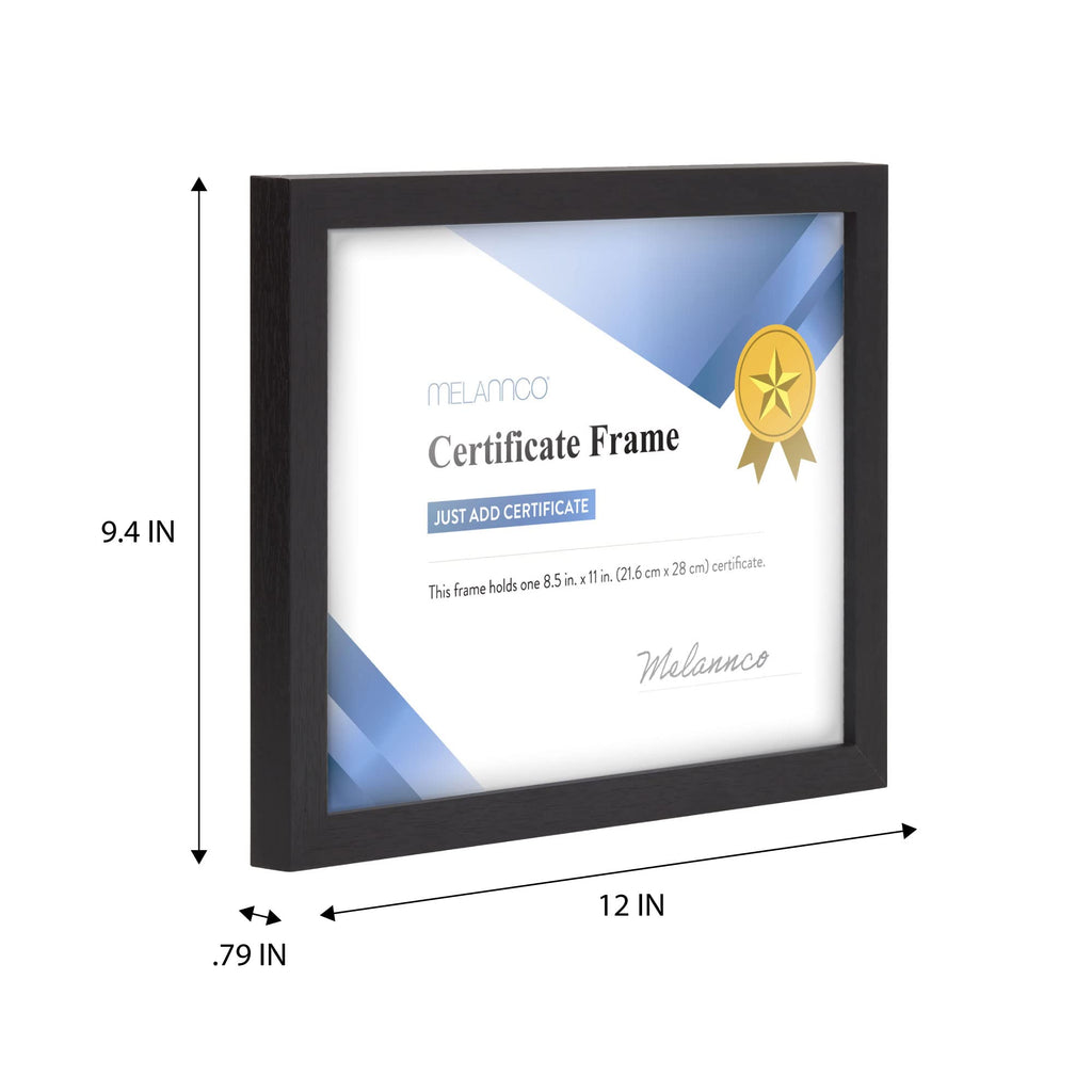 Melannco 12X9.4 Inch Black Wood Certificate Frame- Displays One 8.5X11 Inch Document