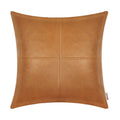 Brawarm Tan Leather Throw Pillow 18 X 18 Inches, Faux Leather Pillow Cover With Piping, Hand Stitched Leather Decorative Throw P