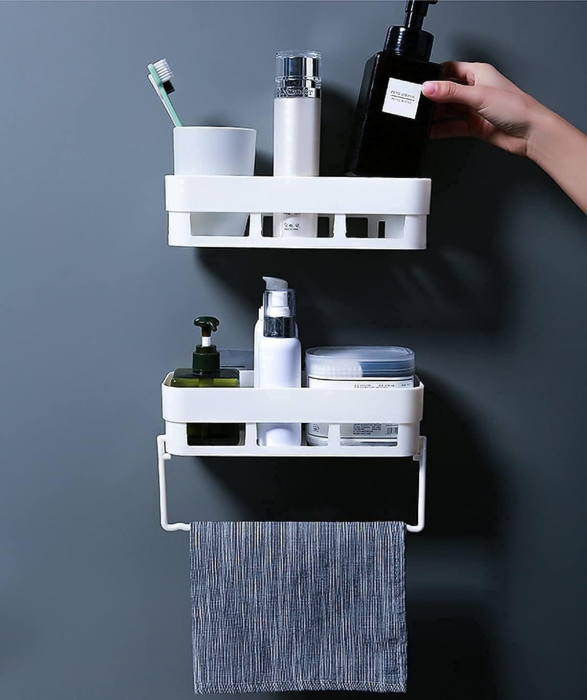TEKCOOL Wall Shelves Kitchen Bathroom Shelf SelfAdhesive Sticker Hook Multipurpose Wall Holder Bathroom Storage Rack Box Strong