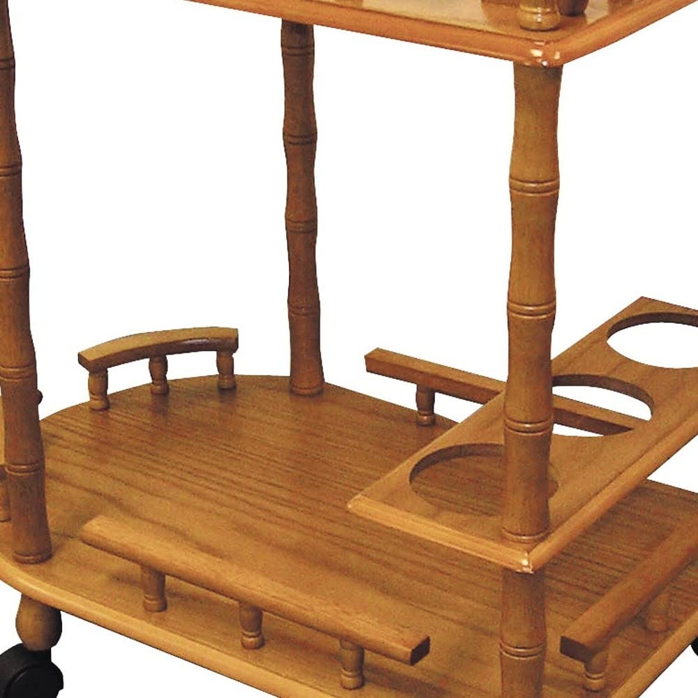 HomeRoots Wood Oak Finish Rolling Wine Bar Cart