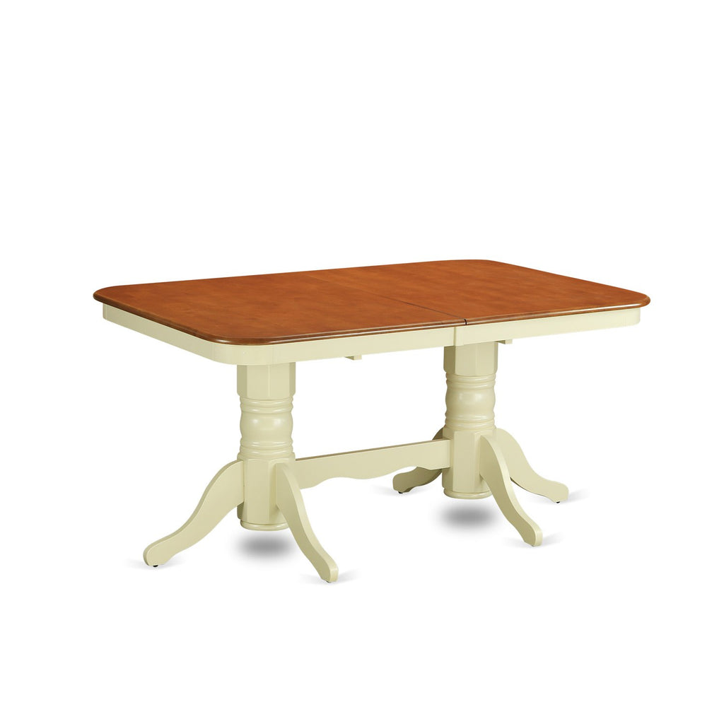 East West Furniture NAPL7-WHI-C 7 Piece Kitchen Table Set Consist of a Rectangle Dining Table with Butterfly Leaf and 6 Linen Fabric Upholstered Dining Chairs, 40x78 Inch, Buttermilk & Cherry