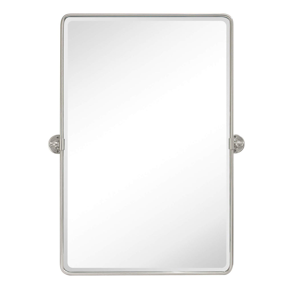 Tehome 27 X 35'' Farmhouse Brush Nickel Metal Framed Pivot Rectangle Bathroom Mirror Tilting Beveled Vanity Mirrors For Wall