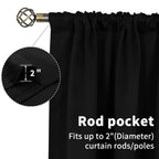 BGment Rod Pocket Blackout Curtains, Thermal Insulated, 42"W x 48"L, Black, 2 Panels, Model BLACK4248R