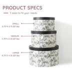 Soul & Lane Floral Hat Round Boxes With Lids - Set Of 3: Nesting Cardboard Hat Storage, Large Black Print Hat Cases, Round Decor