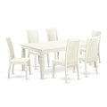 East West Furniture Lgip7-Lwh-W 7 Piece Dining Set Consist Of A Rectangle Dining Room Table With Butterfly Leaf And 6 Wood Seat Chairs, 42X84 Inch, Linen White