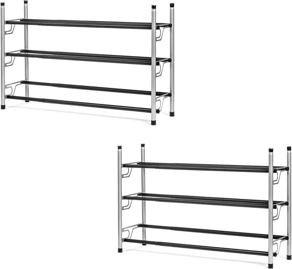 3-Tier Adjustable Shoe Storage Rack, Slide-N-Adjust, Chrome Silver