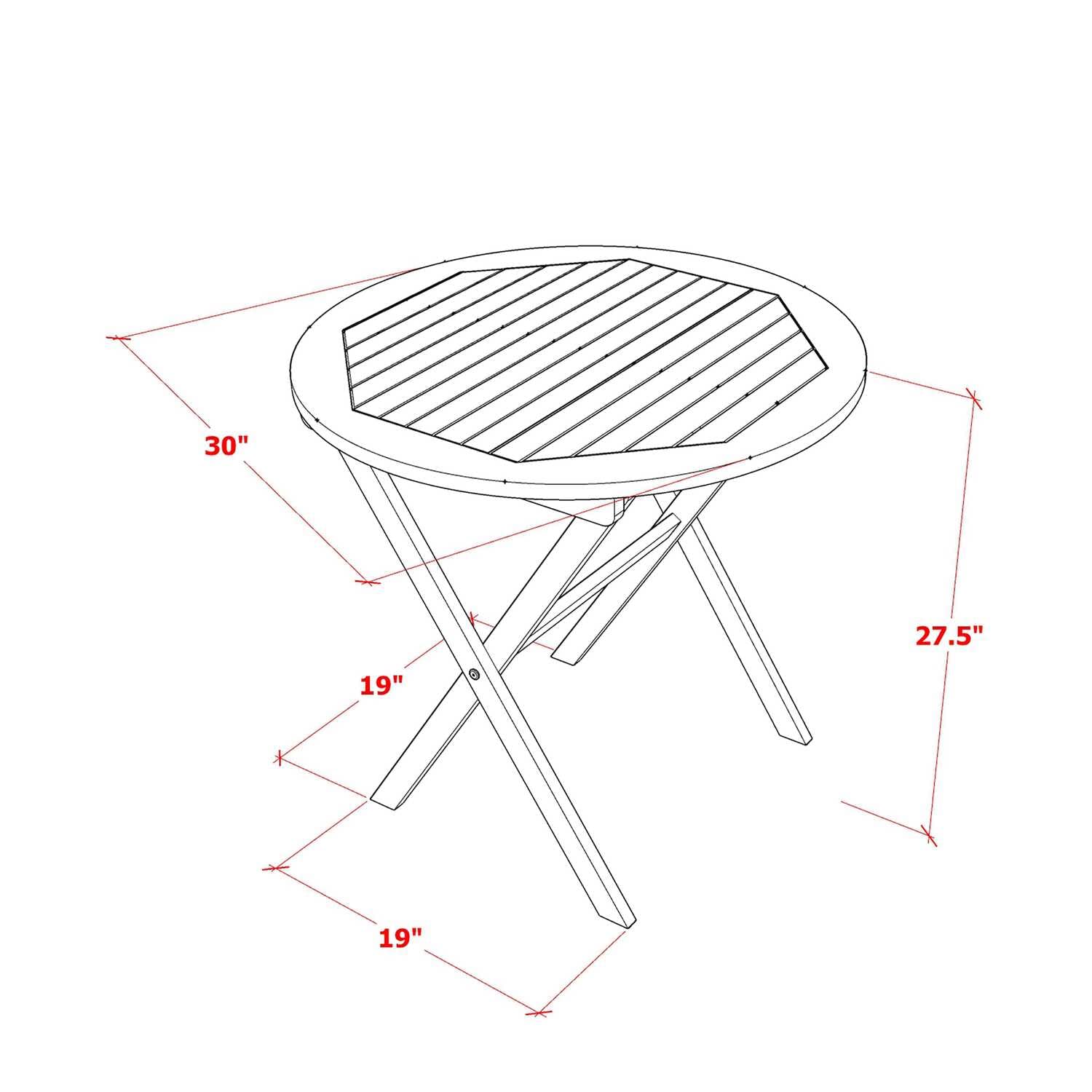 East West Furniture Marion 3 Piece Outdoor Conversation Bistro Set Contains a Round Acacia Wood Coffee Table and 2 Folding Side Chairs, 30x30 Inch, Natural Oil