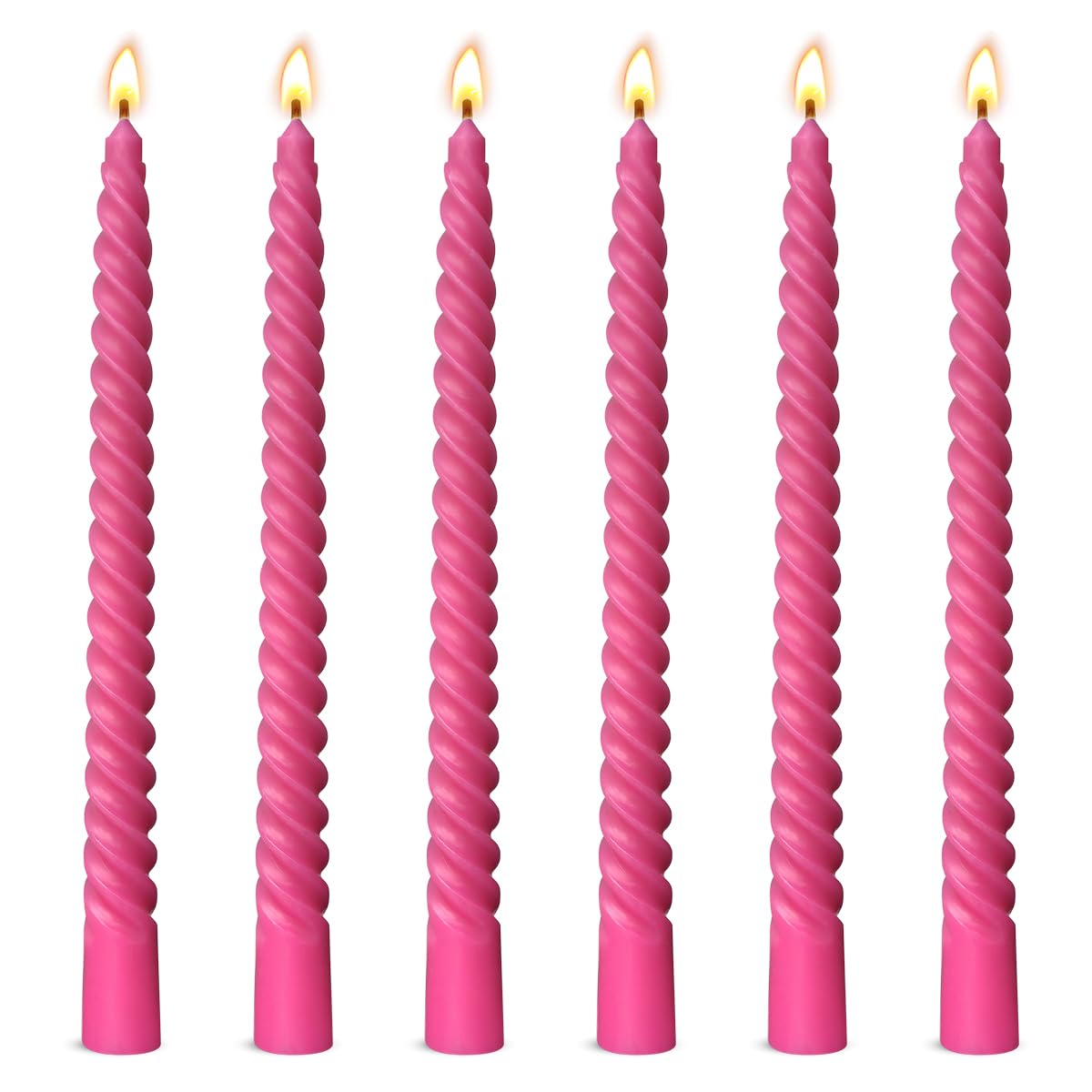 6 Pack 10 Inch Hot-Pink Spiral Taper Candles for Christmas and Holiday Home Decoration, Unscented Dripless Twisted Candlesticks 