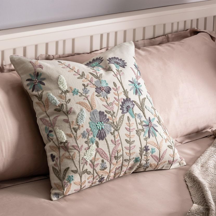 Esq Living Jardin Embroidered Cushion Cover 45X45Cm | 100% Cotton Material With Zipper Closure| Soft Cushion Cover For Bedroom S