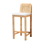 Baxton Studio Zariah Bohemian Rattan Bar Stool, White/Natural Brown (233-13172-HiT)